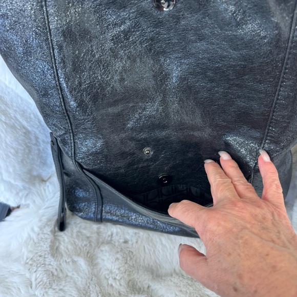 Rafe New York Black Metallic Leather Clutch Wristlet Evening Bag - Picture 7 of 11